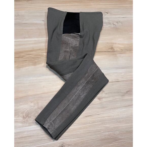 Hale Bob XS Suede Panel Legging Pant Leather Trim Stretch Olive Insm 26” sz XS - Picture 4 of 13